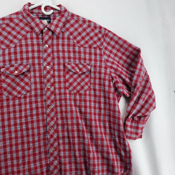Wrangler Shirt Women's 3/4 Sleeve Casual Pearl Snap Up Plaid Red Size 3XL - Picture 6 of 12